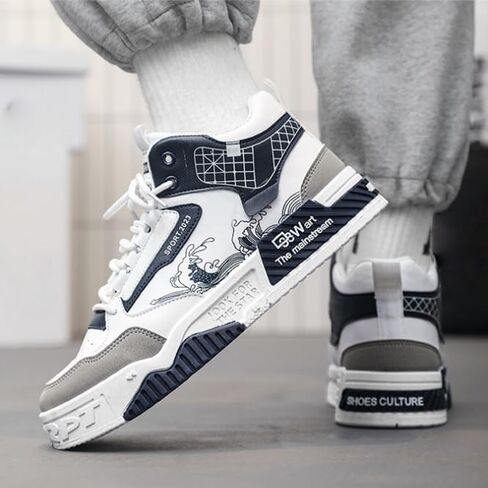 Men's Fashionable Thick-Soled high-top Sports Shoes with Lacing Design, Durable Rubber, Shock-Absorbing Comfortable. in Saudi Arabia