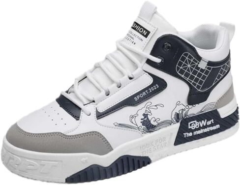 Men's Fashionable Thick-Soled high-top Sports Shoes with Lacing Design, Durable Rubber, Shock-Absorbing Comfortable. in Saudi Arabia