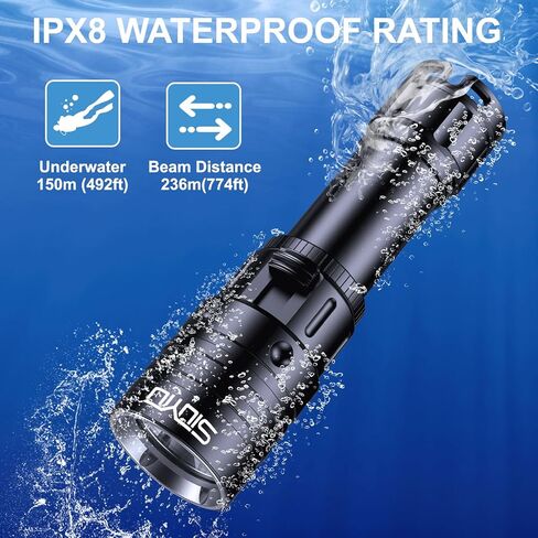 2000 Lumen Dive Light for Scuba Diving, 150 Meters Underwater Flashlight, Rechargeable Battery, White Light, Aluminum Alloy, Diving Flashlight with Push Switch in Kuwait
