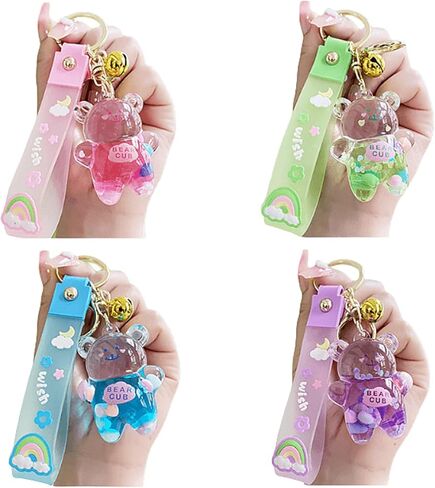 4pcs Kawaii Keychain Bear Liquid Floating Quicksand Cute Keychains Bag Charm Wristlet Bracelet Key Ring for Women Girl in Kuwait