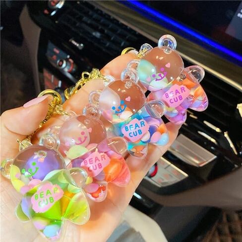 4pcs Kawaii Keychain Bear Liquid Floating Quicksand Cute Keychains Bag Charm Wristlet Bracelet Key Ring for Women Girl in Kuwait