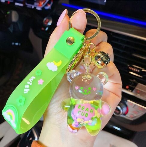 4pcs Kawaii Keychain Bear Liquid Floating Quicksand Cute Keychains Bag Charm Wristlet Bracelet Key Ring for Women Girl in Kuwait