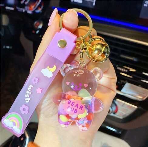 4pcs Kawaii Keychain Bear Liquid Floating Quicksand Cute Keychains Bag Charm Wristlet Bracelet Key Ring for Women Girl in Kuwait
