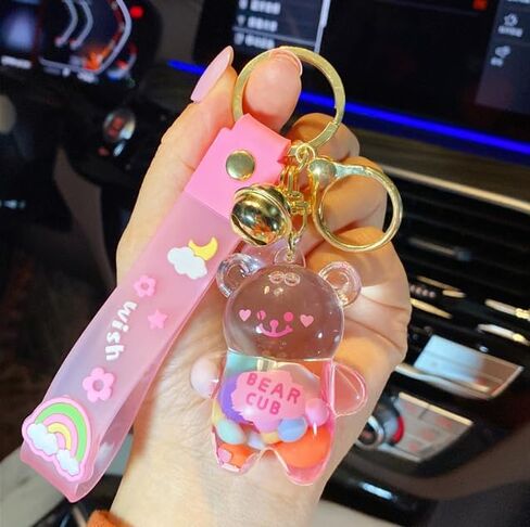 4pcs Kawaii Keychain Bear Liquid Floating Quicksand Cute Keychains Bag Charm Wristlet Bracelet Key Ring for Women Girl in Kuwait