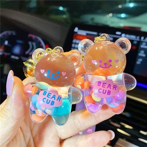 4pcs Kawaii Keychain Bear Liquid Floating Quicksand Cute Keychains Bag Charm Wristlet Bracelet Key Ring for Women Girl in Kuwait