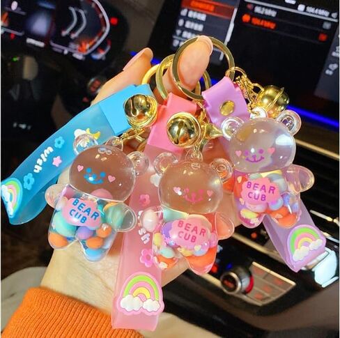 4pcs Kawaii Keychain Bear Liquid Floating Quicksand Cute Keychains Bag Charm Wristlet Bracelet Key Ring for Women Girl in Kuwait