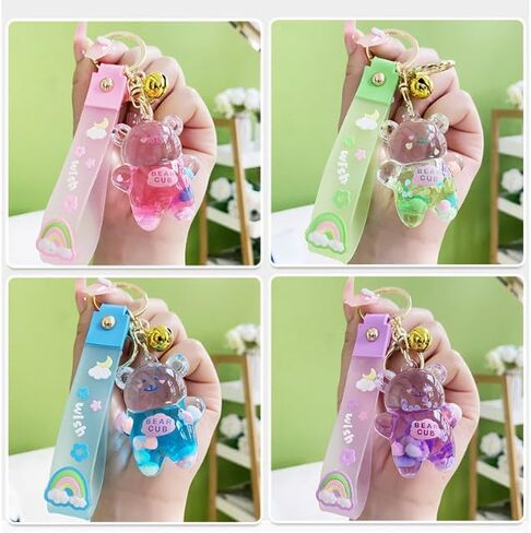 4pcs Kawaii Keychain Bear Liquid Floating Quicksand Cute Keychains Bag Charm Wristlet Bracelet Key Ring for Women Girl in Kuwait