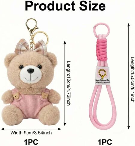 Cute Key Chain Plush Bear Bag Charm Keychain 2 in 1 Gift Cute Bag for Purse, Handbag, Purse, Backpack, Car Keys Accessories Pendant (Pink) in Saudi Arabia