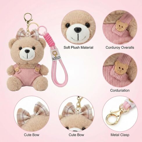 Cute Key Chain Plush Bear Bag Charm Keychain 2 in 1 Gift Cute Bag for Purse, Handbag, Purse, Backpack, Car Keys Accessories Pendant (Pink) in Saudi Arabia