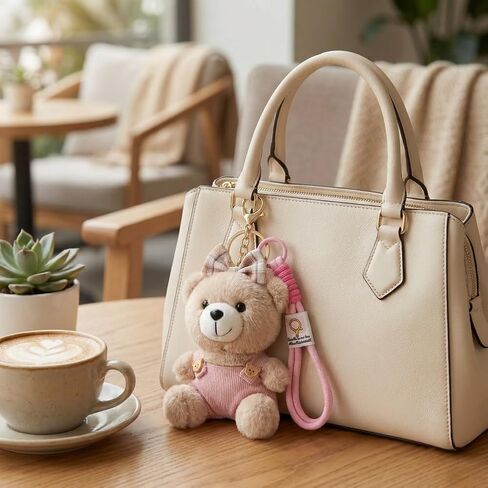 Cute Key Chain Plush Bear Bag Charm Keychain 2 in 1 Gift Cute Bag for Purse, Handbag, Purse, Backpack, Car Keys Accessories Pendant (Pink) in Saudi Arabia