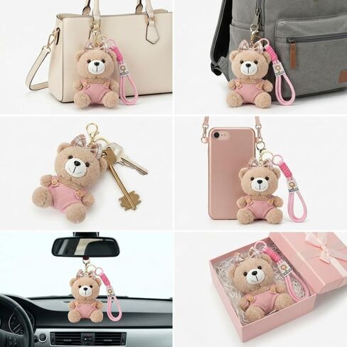 Cute Key Chain Plush Bear Bag Charm Keychain 2 in 1 Gift Cute Bag for Purse, Handbag, Purse, Backpack, Car Keys Accessories Pendant (Pink) in Saudi Arabia