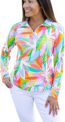 Mary Square Women's Everyday Apparel, Hampton Style Half Zip Long Sleeve Blouse, Nylon and Spandex in Kuwait