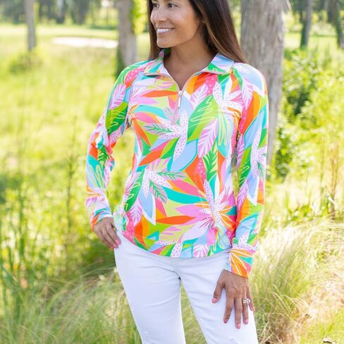 Mary Square Women's Everyday Apparel, Hampton Style Half Zip Long Sleeve Blouse, Nylon and Spandex in Kuwait