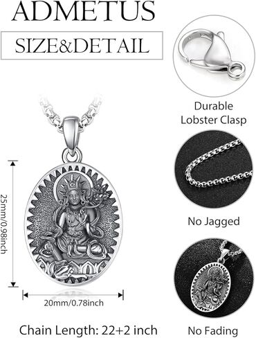Samantabhadra Necklace Sterling Silver Bodhisattva Buddha Necklace for Men Talisman Amulet Protection Pendant Chinese Constellation Zodiac Necklace Jewelry in Kuwait