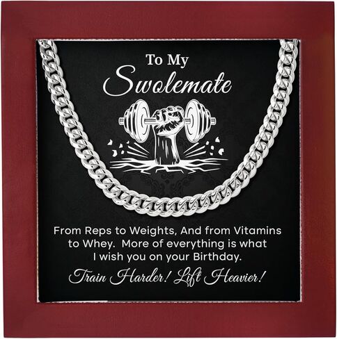 To My Swolemate Cuban Link Chain Necklace Gift For Him, Gift For Swolemate Necklace, Dumbbell Weight Lifters Jewelry Cuban For Men, Fitness Couple Necklace With Message Card And Gift Box. in Saudi Arabia