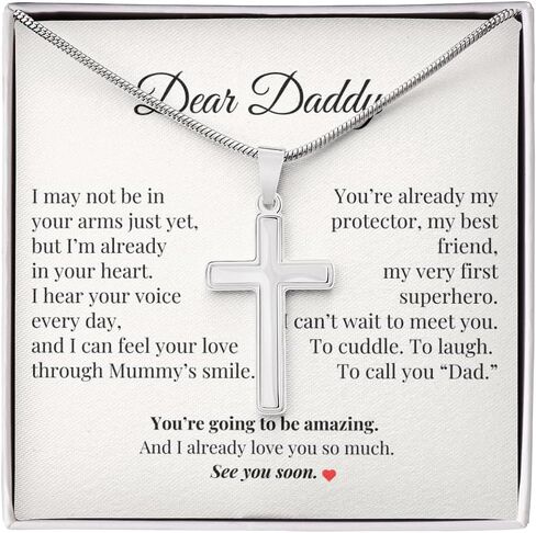 IPINK-To My Daddy Necklace from Baby Bump – Stainless Steel Chain for First Time Dad – Gift from Unborn Baby for Pregnancy Reveal, Baby Shower or Father’s Day – Sentimental Message Card Included in Kuwait