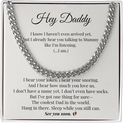قلادة IPINK-To My Daddy من Baby Bump - سلسلة من الفولاذ المقاوم للصدأ للأب لأول مرة - هدية من طفل لم يولد بعد للكشف عن الحمل، أو حفل استقبال المولود الجديد أو عيد الأب - تتضمن بطاقة رسالة عاطفية in Kuwait