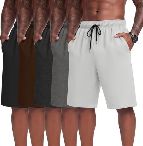 5 Pack Men's Big and Tall Sweat Shorts Drawstring Elastic Waist Casual Athletic Workout with Pockets in Kuwait