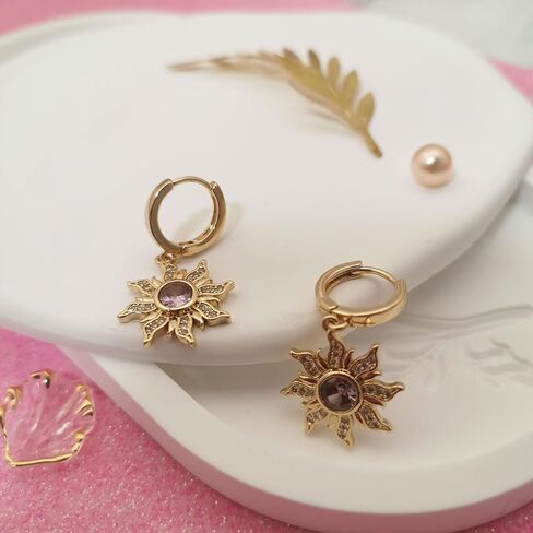 غزل الشمس القرط الأميرة مستوحاة الأقراط الأرجواني مع زركونيا مكعب Sundrop هوب أقراط تتدلى مجوهرات للنساء عيد ميلاد عيد الميلاد تأثيري هدية in Kuwait