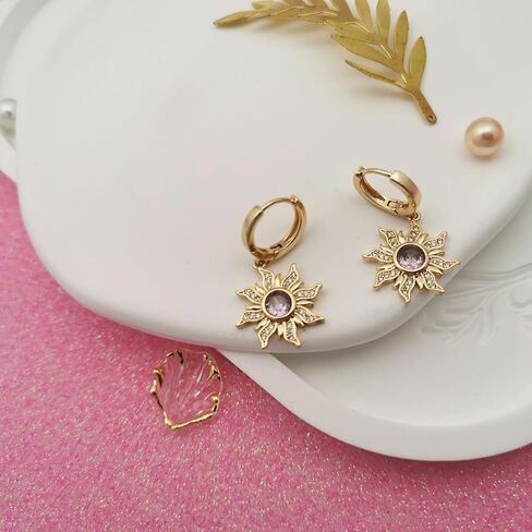 غزل الشمس القرط الأميرة مستوحاة الأقراط الأرجواني مع زركونيا مكعب Sundrop هوب أقراط تتدلى مجوهرات للنساء عيد ميلاد عيد الميلاد تأثيري هدية in Kuwait