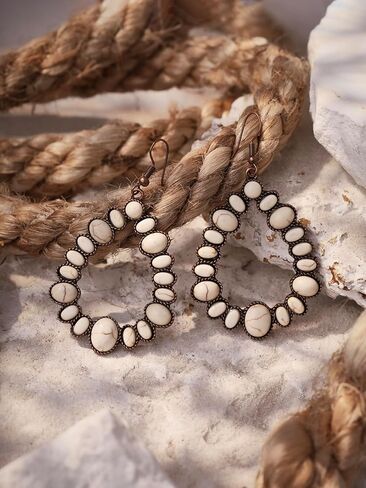 MINACHI Vintage Bohemian Created White Turquoise Dangle Drop Earrings, Boho Summer Jewelry Gift for Women in Saudi Arabia