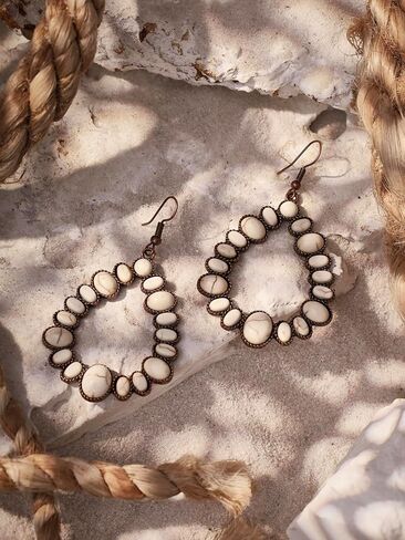 MINACHI Vintage Bohemian Created White Turquoise Dangle Drop Earrings, Boho Summer Jewelry Gift for Women in Saudi Arabia