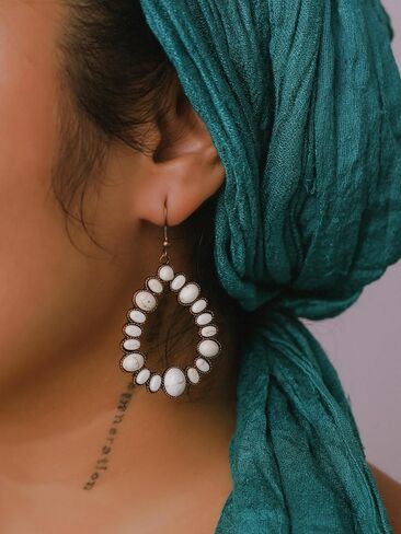 MINACHI Vintage Bohemian Created White Turquoise Dangle Drop Earrings, Boho Summer Jewelry Gift for Women in Saudi Arabia