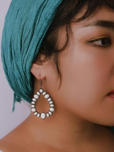 MINACHI Vintage Bohemian Created White Turquoise Dangle Drop Earrings, Boho Summer Jewelry Gift for Women in Saudi Arabia