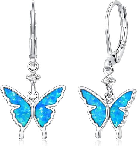 CiNily Butterfly Earrings for Women Dangling Earrings, Created Opal Dangle Drop Earrings Lightweight Dainty Butterfly Earrings 14K White Gold, Rose Gold, Yellow Gold Plated in Saudi Arabia
