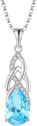 JO WISDOM Celtic Knot Infinity Jewelry Set for Women 925 Sterling Silver Aquamarine Dangle Drop Leverback Earrings March Birthstone Necklace Pendant Gemstone Jewelry in Saudi Arabia