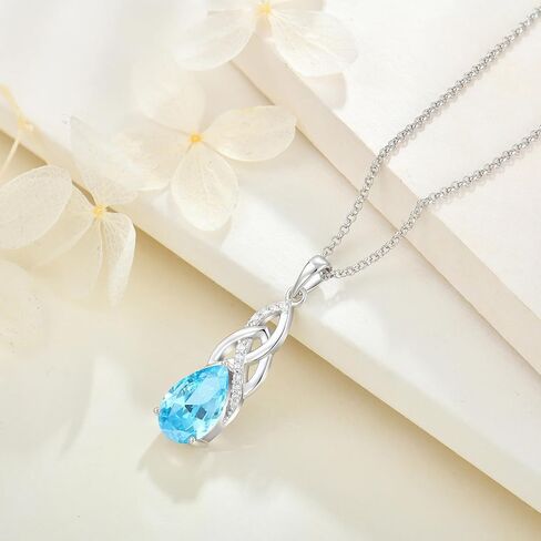 JO WISDOM Celtic Knot Infinity Jewelry Set for Women 925 Sterling Silver Aquamarine Dangle Drop Leverback Earrings March Birthstone Necklace Pendant Gemstone Jewelry in Saudi Arabia