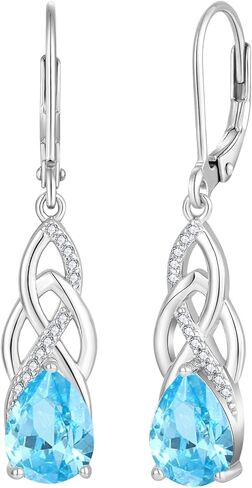 JO WISDOM Celtic Knot Infinity Jewelry Set for Women 925 Sterling Silver Aquamarine Dangle Drop Leverback Earrings March Birthstone Necklace Pendant Gemstone Jewelry in Saudi Arabia
