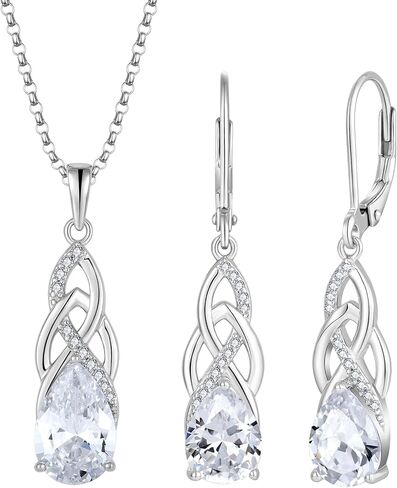 JO WISDOM Celtic Knot Infinity Jewelry Set for Women 925 Sterling Silver Dangle Drop Leverback Earrings April Birthstone Necklace Pendant Gemstone Jewelry in Saudi Arabia