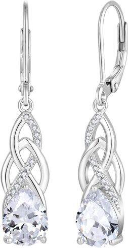 JO WISDOM Celtic Knot Infinity Jewelry Set for Women 925 Sterling Silver Dangle Drop Leverback Earrings April Birthstone Necklace Pendant Gemstone Jewelry in Saudi Arabia