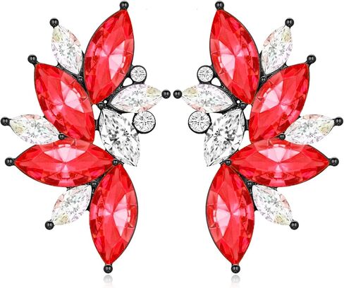 Bohemian Statement Sparkly Colourful Fancy Rhinestone Crystal Flower Dangle Drop Stud Earrings Vintage Wedding Bridal Prom Earrings for Women in Kuwait