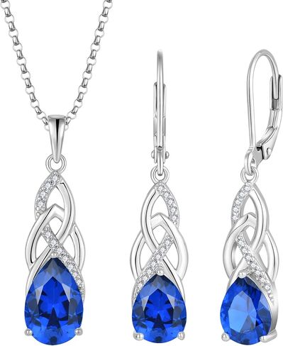 JO WISDOM Celtic Knot Infinity Jewelry Set for Women 925 Sterling Silver Sapphire Dangle Drop Leverback Earrings September Birthstone Necklace Pendant Gemstone Jewelry in Saudi Arabia