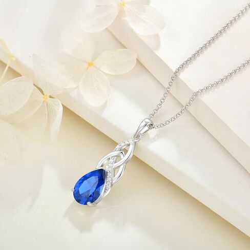 JO WISDOM Celtic Knot Infinity Jewelry Set for Women 925 Sterling Silver Sapphire Dangle Drop Leverback Earrings September Birthstone Necklace Pendant Gemstone Jewelry in Saudi Arabia