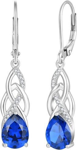 JO WISDOM Celtic Knot Infinity Jewelry Set for Women 925 Sterling Silver Sapphire Dangle Drop Leverback Earrings September Birthstone Necklace Pendant Gemstone Jewelry in Saudi Arabia