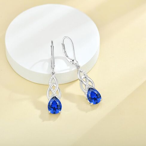 JO WISDOM Celtic Knot Infinity Jewelry Set for Women 925 Sterling Silver Sapphire Dangle Drop Leverback Earrings September Birthstone Necklace Pendant Gemstone Jewelry in Saudi Arabia