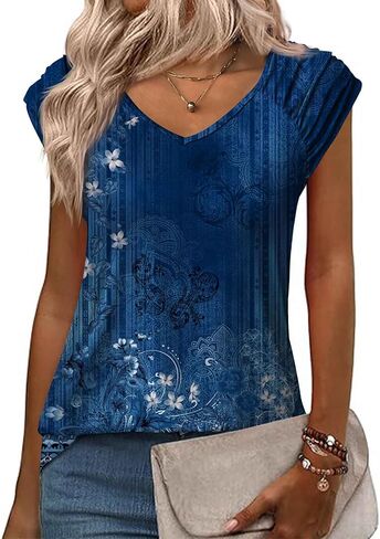 Zeagoo Womens Tank Tops Loose Fit Cute Cap Sleeve Tops Casual Dressy Basic T Shirts Trendy Summer Outfits Ombre Blue in Saudi Arabia