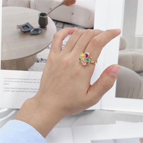 Colorful Flower Fidget Spinner Ring for Women Adjustable Anxiety Relief Rings Imitation Crystals Wedding Engagement Open Band Anti Rotatable Delicate Stress Relief Jewelry Trendy Statement for Her in Saudi Arabia