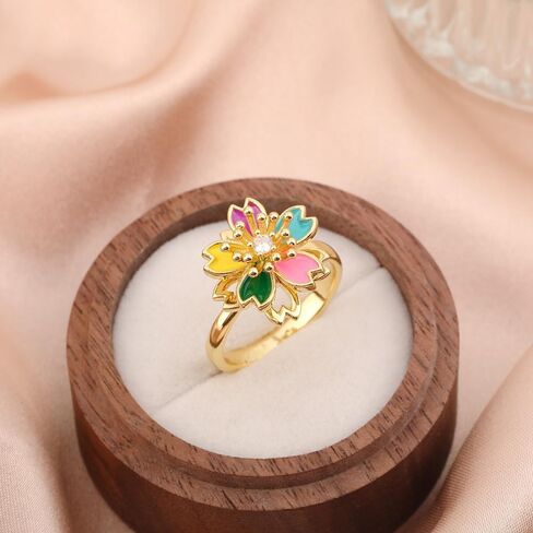 Colorful Flower Fidget Spinner Ring for Women Adjustable Anxiety Relief Rings Imitation Crystals Wedding Engagement Open Band Anti Rotatable Delicate Stress Relief Jewelry Trendy Statement for Her in Saudi Arabia