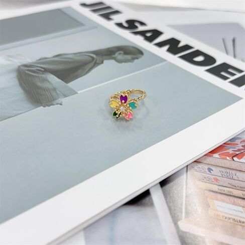 Colorful Flower Fidget Spinner Ring for Women Adjustable Anxiety Relief Rings Imitation Crystals Wedding Engagement Open Band Anti Rotatable Delicate Stress Relief Jewelry Trendy Statement for Her in Saudi Arabia