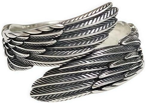 Thai Silver Angel Wing Rings For Men Women,Adjustable Vintage Feather Open Band Ring For Men,Women Knuckle Ring Jewelry in Saudi Arabia