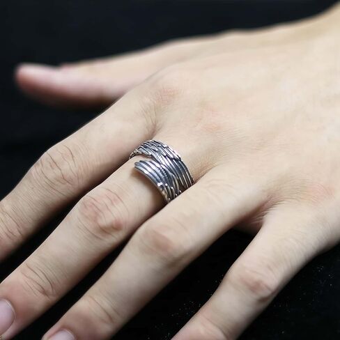 Thai Silver Angel Wing Rings For Men Women,Adjustable Vintage Feather Open Band Ring For Men,Women Knuckle Ring Jewelry in Saudi Arabia