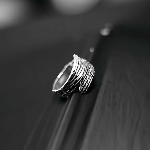 Thai Silver Angel Wing Rings For Men Women,Adjustable Vintage Feather Open Band Ring For Men,Women Knuckle Ring Jewelry in Saudi Arabia