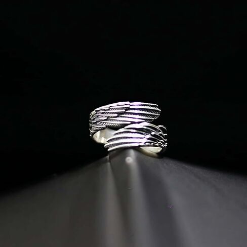 Thai Silver Angel Wing Rings For Men Women,Adjustable Vintage Feather Open Band Ring For Men,Women Knuckle Ring Jewelry in Saudi Arabia