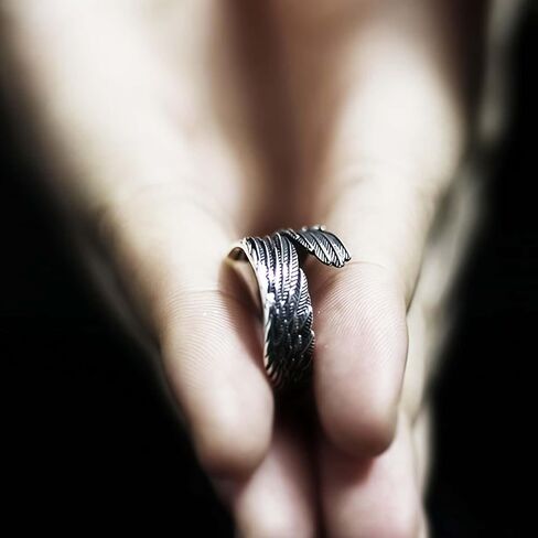 Thai Silver Angel Wing Rings For Men Women,Adjustable Vintage Feather Open Band Ring For Men,Women Knuckle Ring Jewelry in Saudi Arabia
