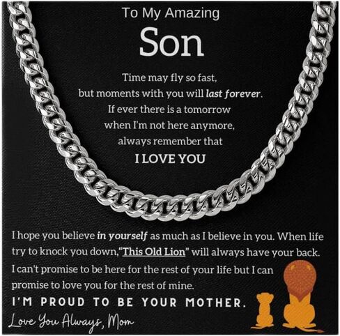 Jewelry Son Gift From Mom, Mother Son Gift, Mom to Son Gift, Lion, To my Son, Cuban Link Chain in Kuwait