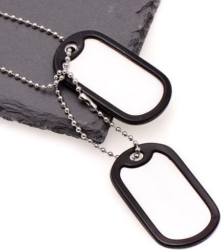 Paialco Stainless Steel Military Dog Tags Necklace Bead Chain 27", Black Silceners in Saudi Arabia